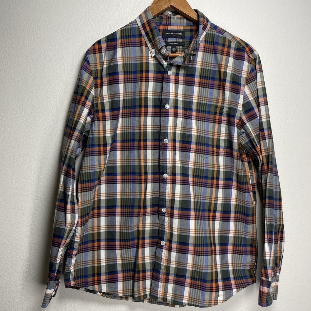 Banana Republic Men's M Multicolor Plaid Shirt Dark Academia Cotton